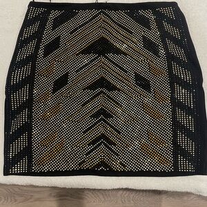 Romeo & Juliet Couture Black and Gold Geometric Pencil Skirt